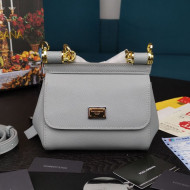 Dolce&Gabbana Classic Mini Sicily Palm-Grained Leather Top Handle Bag 5516 Light Grey 2020