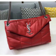 Saint Laurent Loulou Puffer Small Bag in Quilted Lambskin 577476 Red/Silver 2020
