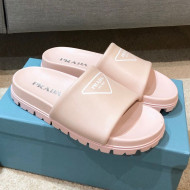 Prada Leather Flat Slide Sandals Pink 2021