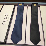 Gucci Silk Tie with Gold Bee Embroidery Dark Blue/Black 2021