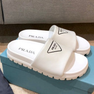 Prada Leather Flat Slide Sandals White 2021