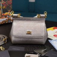 Dolce&Gabbana Classic Mini Sicily Palm-Grained Leather Top Handle Bag 5516 Silver 2020