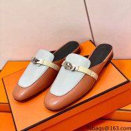 Hermes Oz Mule in Smooth Calfskin with Iconic Kelly Buckle Brown/Off-white 13 2022(Handmade)