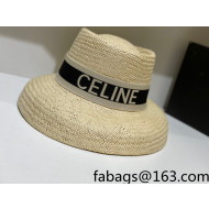 Celine Staw Bucket Hat with Logo Band Beige 2021