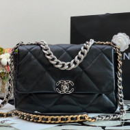 Chanel 19 Lambskin Large 30cm Flap Bag AS1161 Black/Silver 2021  