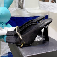 Versace Le Medusa Charm Suede Mules Sandals Black 2021