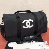 Chanel Fabric CC Carry-on Duffle Top Handle Bag Black/White 01 2019