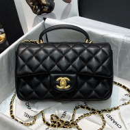 Chanel Shiny Lambskin Mini Flap Bag with Top Handle AS2431 Black 2021