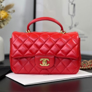 Chanel Shiny Lambskin Mini Flap Bag with Top Handle AS2431 Red 2021
