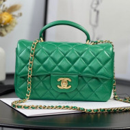 Chanel Shiny Lambskin Mini Flap Bag with Top Handle AS2431 Green 2021