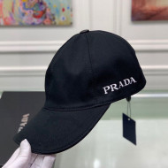 Prada Logo Embroidered Cotton Canvas Baseball Hat Black 2021