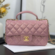 Chanel Shiny Lambskin Mini Flap Bag with Top Handle AS2431 Pink 2021
