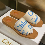 Chloe Logo Canvas Strap Slide Sandals Sky Blue 2021