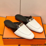 Hermes Oz Mule in Smooth Calfskin with Iconic Kelly Buckle White/Black 24 2022(Handmade)