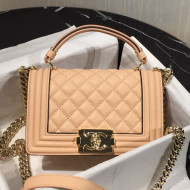 Chanel Quilted Calfskin Mini Boy Flap Top Handle Bag with Contrasting Trim Nude 2019