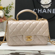 Chanel Shiny Lambskin Mini Flap Bag with Top Handle AS2431 Gold 2021