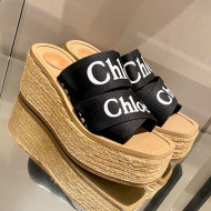 Chloe Logo Canvas Strap Platform Sandals Black 2021