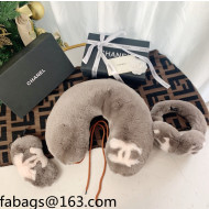Chanel Rabbit Fur Eye Cover & Earmuff & U-Pillow Dark Grey 2021 