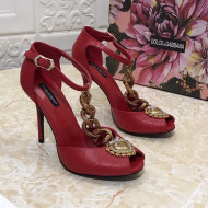 Dolce&Gabbana DG Calfskin Chain Sandals 10.5cm Red 2021