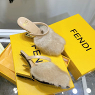 Fendi First Mink Fur F High Heel Sandals 8cm Beige 2021