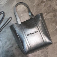 Balenciaga Calfskin Everyday XXS Logo Shopping Tote Silver 2019