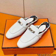 Hermes Oz Mule in Smooth Calfskin with Iconic Kelly Buckle White 28 2022(Handmade)