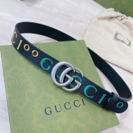 Gucci 100 Print Leather Belt 3cm Black Leather/Aged Silver 2021 25