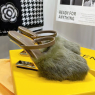 Fendi First Rabbit Fur F High Heel Sandals 8cm Green 2021
