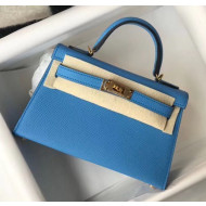 Hermes Mini Kelly II Handbag in Original Epsom Leather Blue(Gold Hardware)