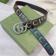 Gucci 100 Print Leather Belt 3cm Black/Brown/Aged Silver 2021 23