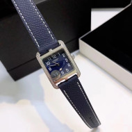 Hermes Cape Cod Grained Leather Crystal Watch 23x23mm Navy Blue/Silver 2020
