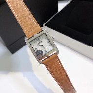 Hermes Cape Cod Grained Leather Crystal Watch 23x23mm Brown/Silver 2020
