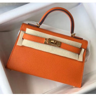 Hermes Mini Kelly II Handbag in Original Epsom Leather Orange (Gold Hardware)