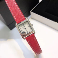 Hermes Cape Cod Grained Leather Watch 23x23mm Red/Silver 2020
