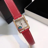 Hermes Cape Cod Grained Leather Watch 23x23mm Red/Gold 2020