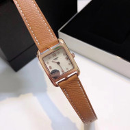 Hermes Cape Cod Grained Leather Watch 23x23mm Brown/Gold 2020