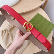 Gucci Calf Leather Belt 3.7cm Red/Gold 2021 32