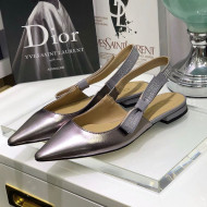 Dior J'Adior Slingback Ballerina Flat  in Silver Metallic Leather 2021