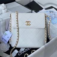 Chanel Calfskin Large Hobo Bag with Chain Charm AS2543 White 2021