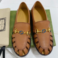 Gucci Calfskin Cut out Loafers Brown 2021