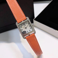 Hermes Cape Cod Grained Leather Crystal Watch 23x23mm Orange/Silver 2020