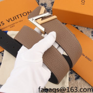 Louis Vuitton Grianed Leather Belt 4cm with Patchwork LV Buckle Beige 2021 37