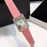 Hermes Cape Cod Grained Leather Crystal Watch 23x23mm Light Pink/Silver 2020