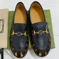 Gucci Calfskin Cut out Loafers Black 2021