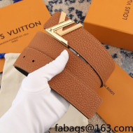 Louis Vuitton Grianed Leather Belt 4cm with Patchwork LV Buckle Brown 2021 35