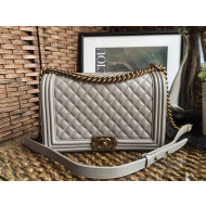 Chanel Boy Grained Calfskin Large Flap Bag 28cm Gray/Aged Gold 2021