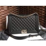 Chanel Boy Grained Calfskin Large Flap Bag 28cm Black/Aged Silver 2021