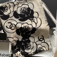 Chanel Camellia Cashmere Silk Scarf 135x190cm Black 2021 110282