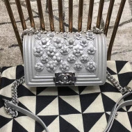 Chanel Camellia Small Boy Flap Bag A67085 Silver 2019
