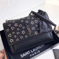 Saint Laurent Sunset Medium Shoulder Bag in Studded Heart Star Leather Black 442906 2019